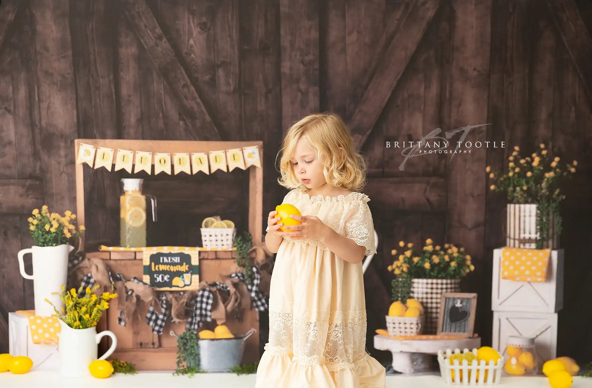 Lemonade Backdrop Wooden Door Kids Baby Cake Smash Photography Props Child Girls Adult Birthday Studio Backgrounds