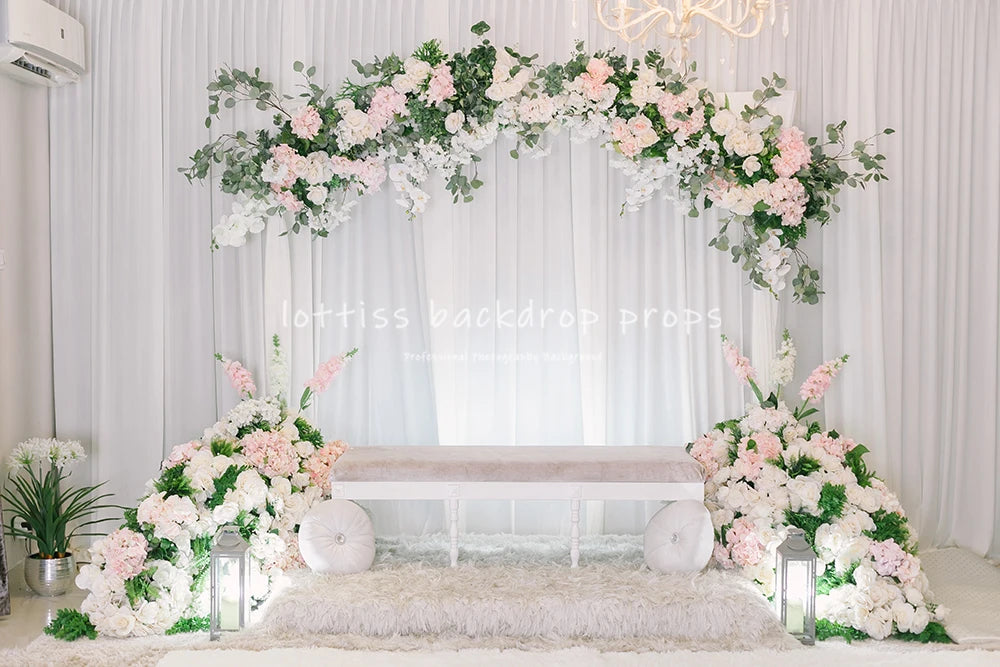 Wedding Ceremony Backdrops Adult Woman Photography Props Child Baby Photocall Decors Green Grass Floor Arch Door Background