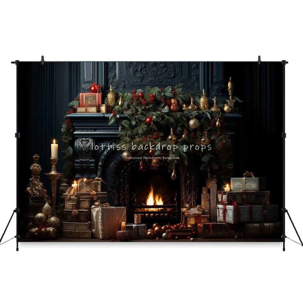 Christmas Classic Fireplace Backdrops Kids Baby Photography Props Child Adult Festival Xmas Treees Living Room Background