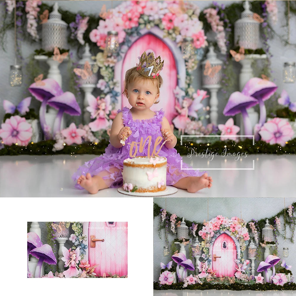 Pretty Fairy Garden Doorway Bacckdrop Kids Baby Photography Child Adult Cake Smash Photocall Spring Floral Butterfly Backgrounds