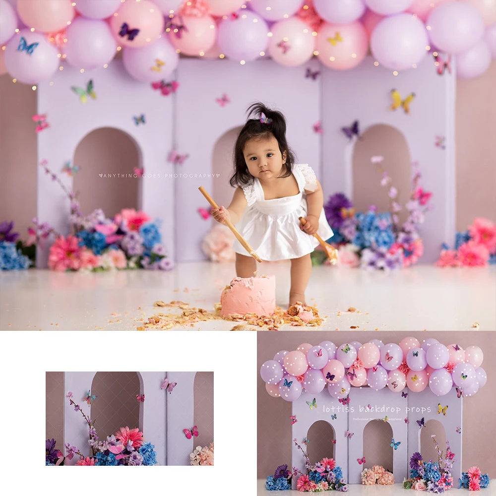 Butterflyland Spring Garden Door Backdrops Kids Girl Photography Props Child Adult Photocall Decors Balloons Arch Backgrounds