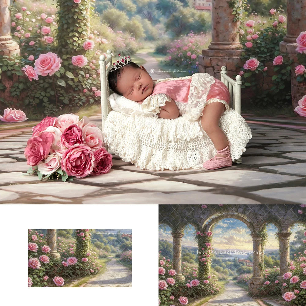 Garden Rose Trail Backdrops Kids Baby BIrthday Cake Smash Photocall Decors Spring Countryside Backgrounds