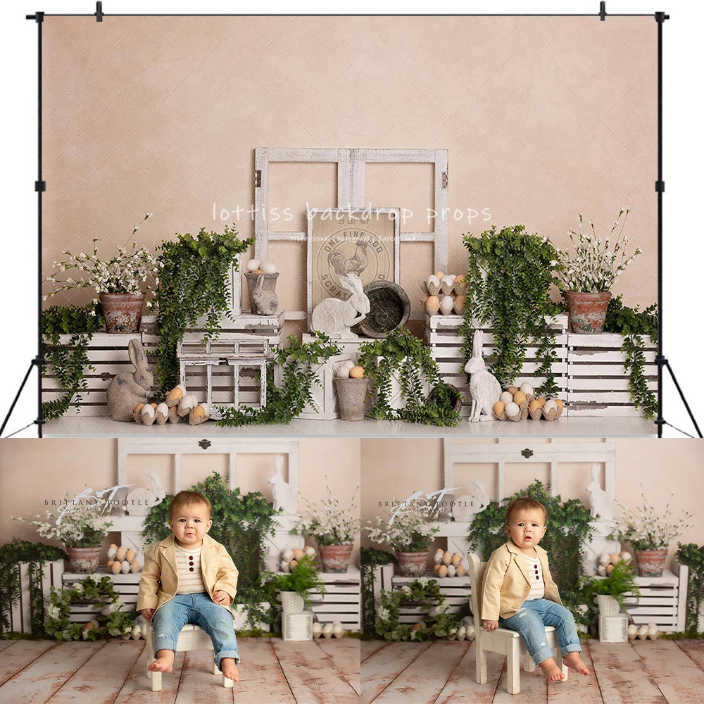 Spring Bunny Garden Backdrops Kids Baby Photography Props Child Adult Photocall Decors Floral Plants Windows Backgrounds