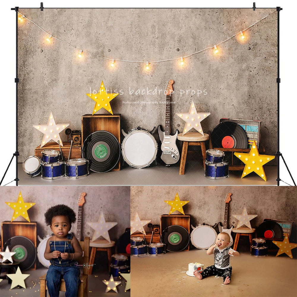 Love Rock Roll Photography Backdrops Kids Baby Photocall Decors Child Adult Cake Smash Birthday Photo Guitar Music Backgrounds