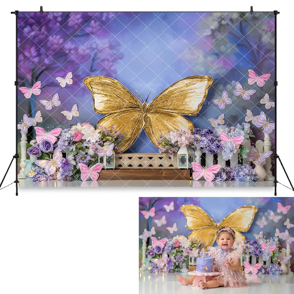 Spring Balloons Arch and Butterfly Backdrop Kids Baby Cake Smash Photography Props Child Girls Adult Birthday Photo Backgrounds