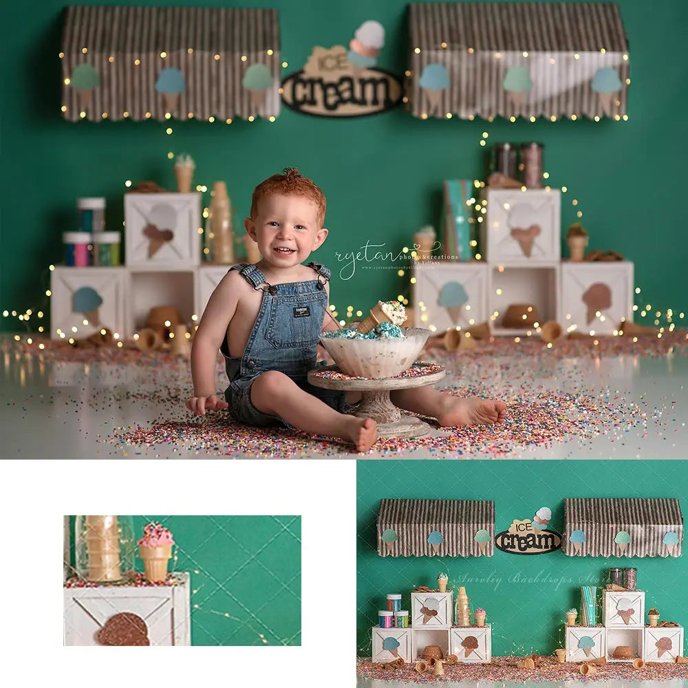 Summer Ice Cream Shop Backdrop Kids Baby Cake Smash Photography Props Child Girls Adult Birthday Studio Backgrounds