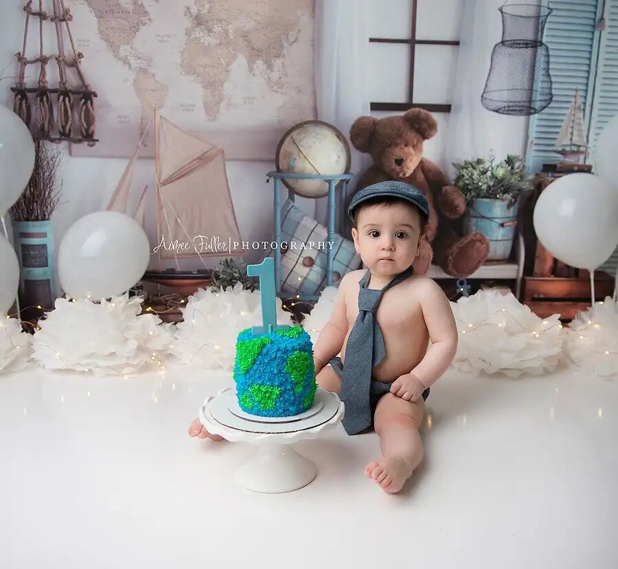 Tiny Traveler Backdrops Kids Baby Cake Smash Birthday Photography Props Child Photocall Travel Adventure Background