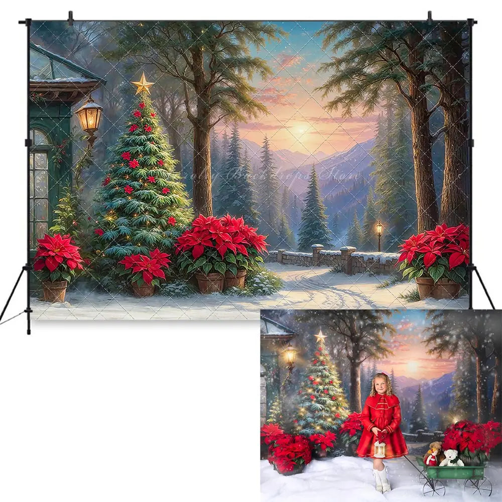 Christmas Sunset Backdrop Kids Baby Cake Smash Photography Props Forest Snowy Child Adult Photo Shoot Backgrounds