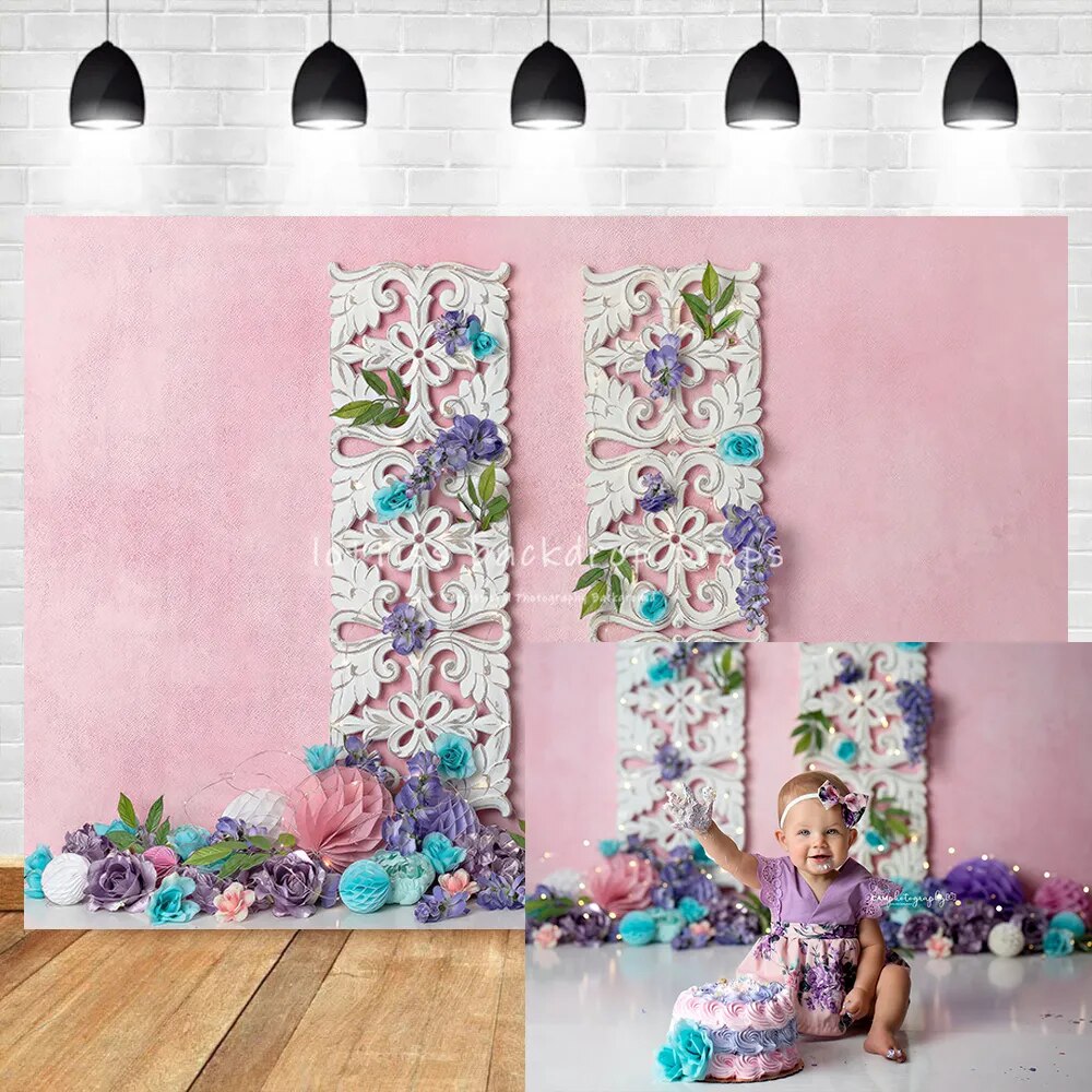 Spring Garden Pink Wall Backdrops Kids Baby Cake Smash Birthday Photocall Props Girl Children Girl Floral Decor Background