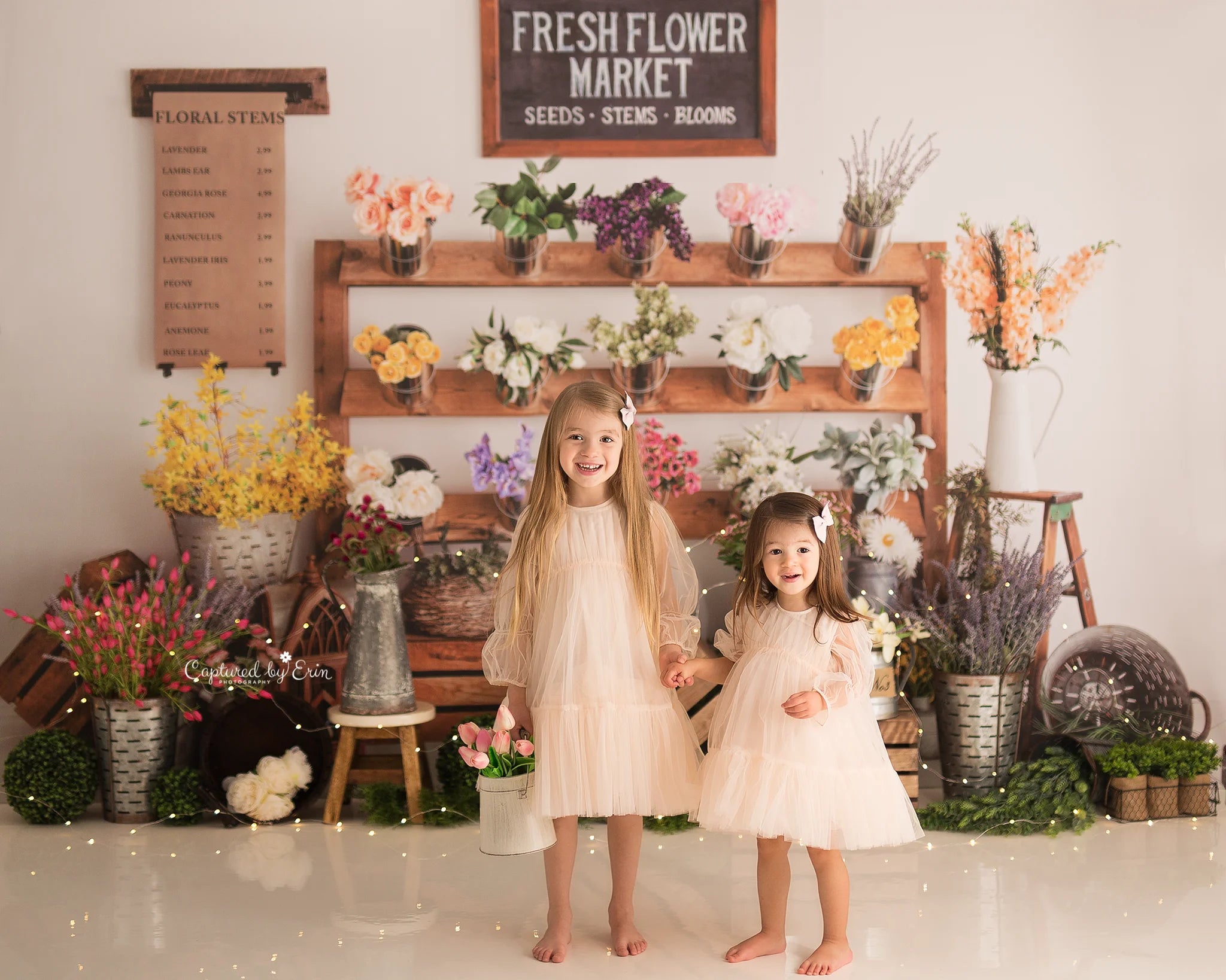 Spring Fresh Flower Market Backdrops Kids Girl Photography Child Adult Photocall Decors Sunshine Flower Cake Smash Backgrounds