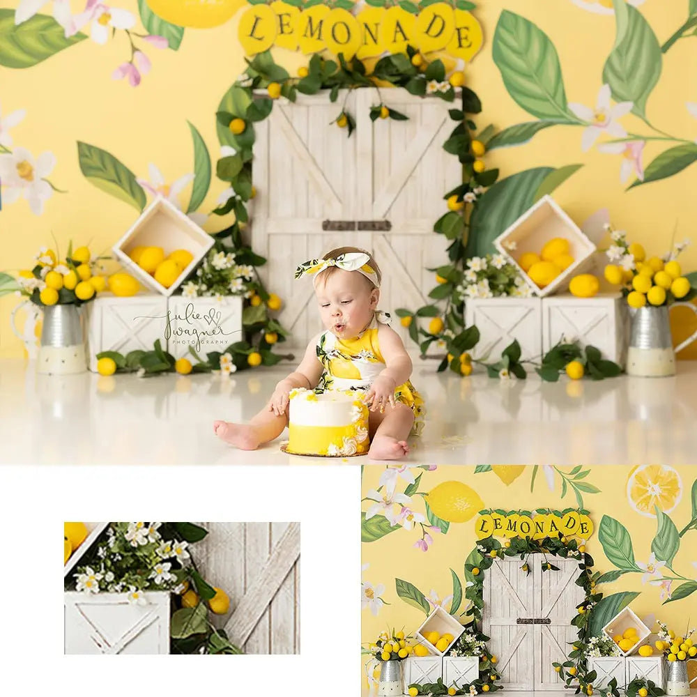 Lemonade Time Backdrop White Wooden Door Kids Baby Cake Smash Photography Props Child Girls Adult Birthday Photo Backgrounds