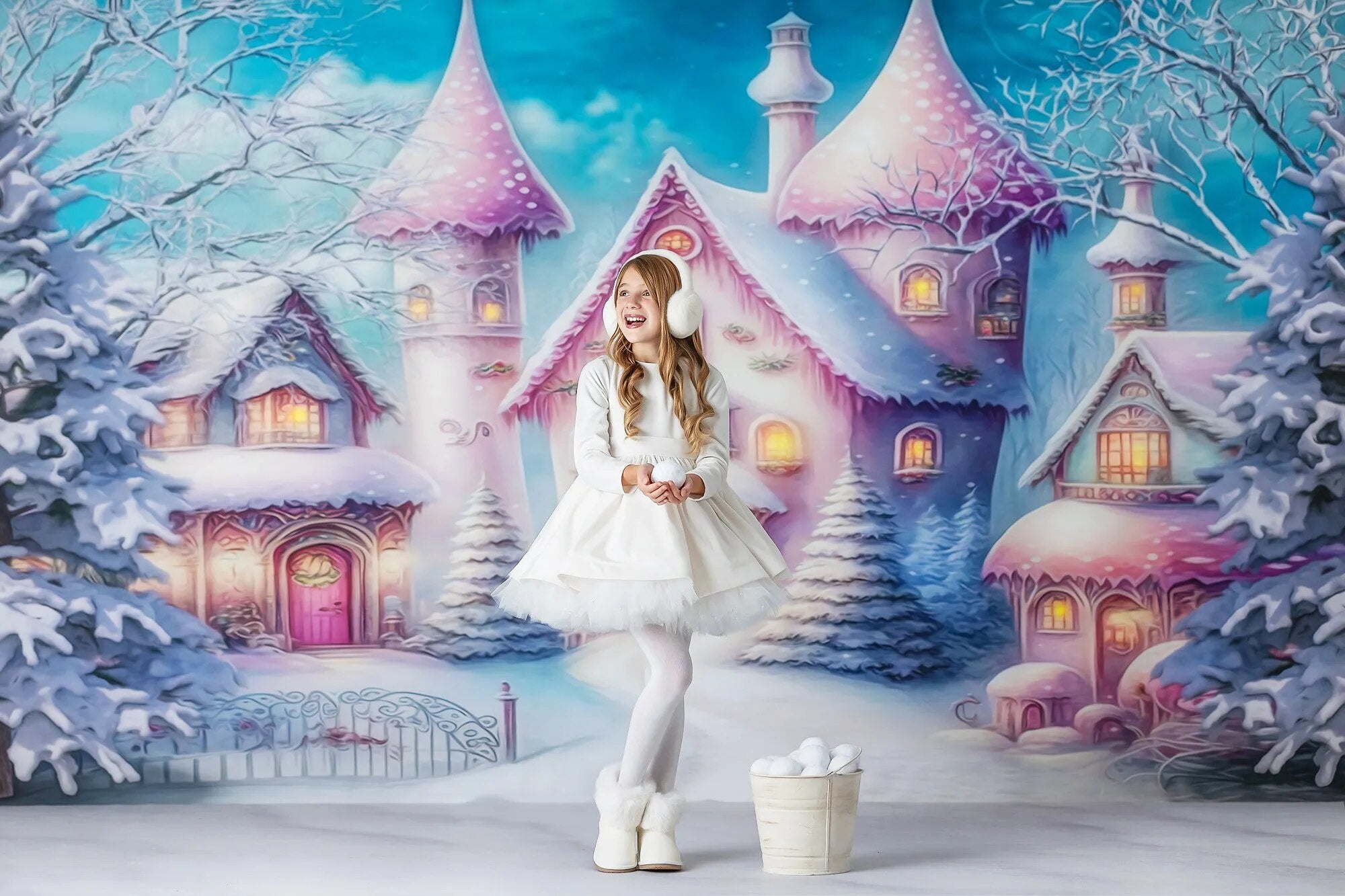 Colorful Snowy Village Backdrop Kids Adult Photography Child Baby Photocall Props Winter Christmas Snowflake Castle Background