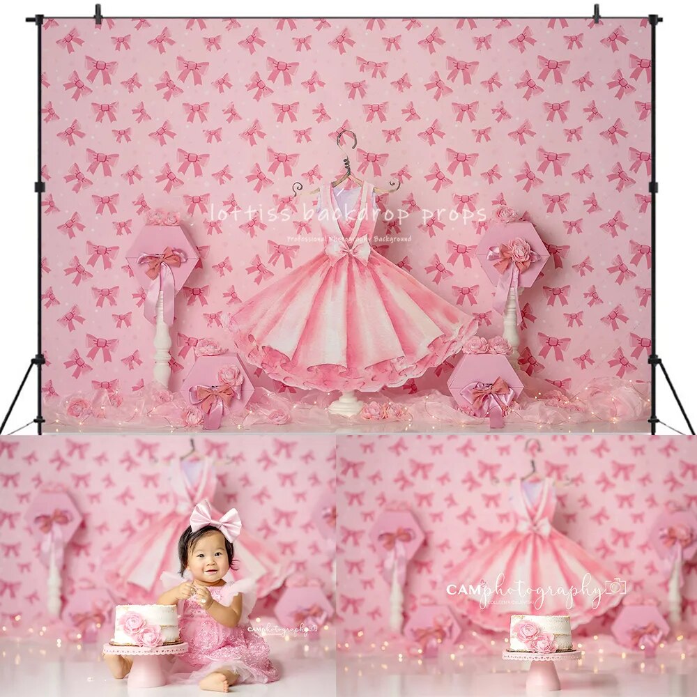 One Little Princess Backdrops Girl Child Cake Smash Birthday Props Baby Adult Photocall Pink Dance Dress Background