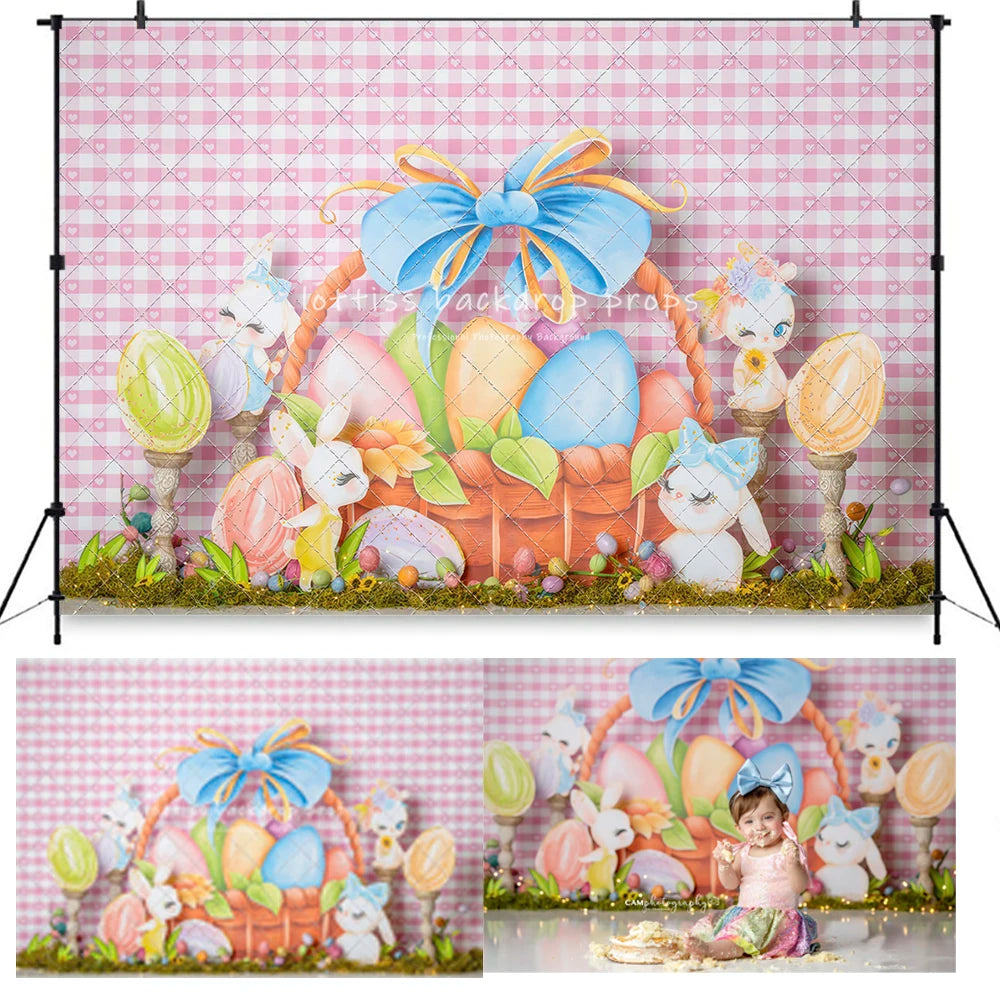 Easter Pretty Bunny Basket Backdrops Kids Baby Photography Child Baby Photocall Decors Spring Garden Photocall Backgrounds