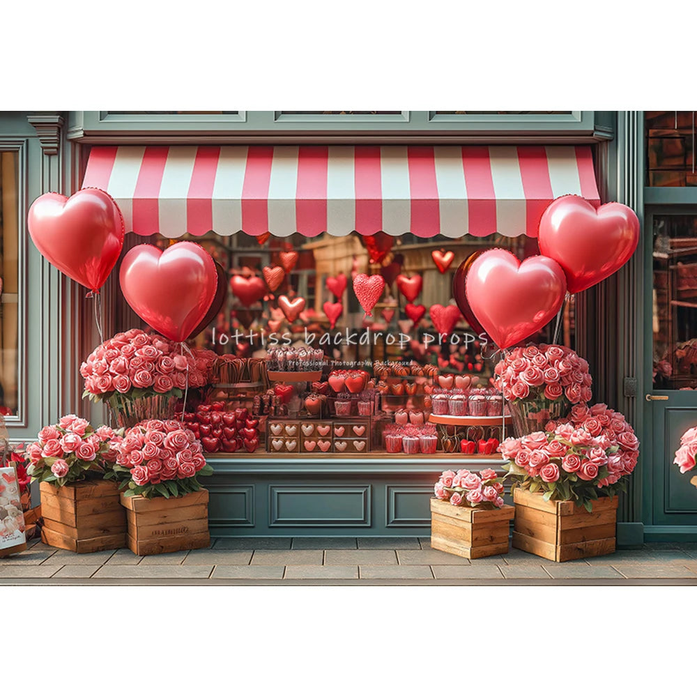 Valentine's Day Store Backdrops Kids Lover Photography Red Heart Balloons Shop Floral Truck Decors Backgrounds