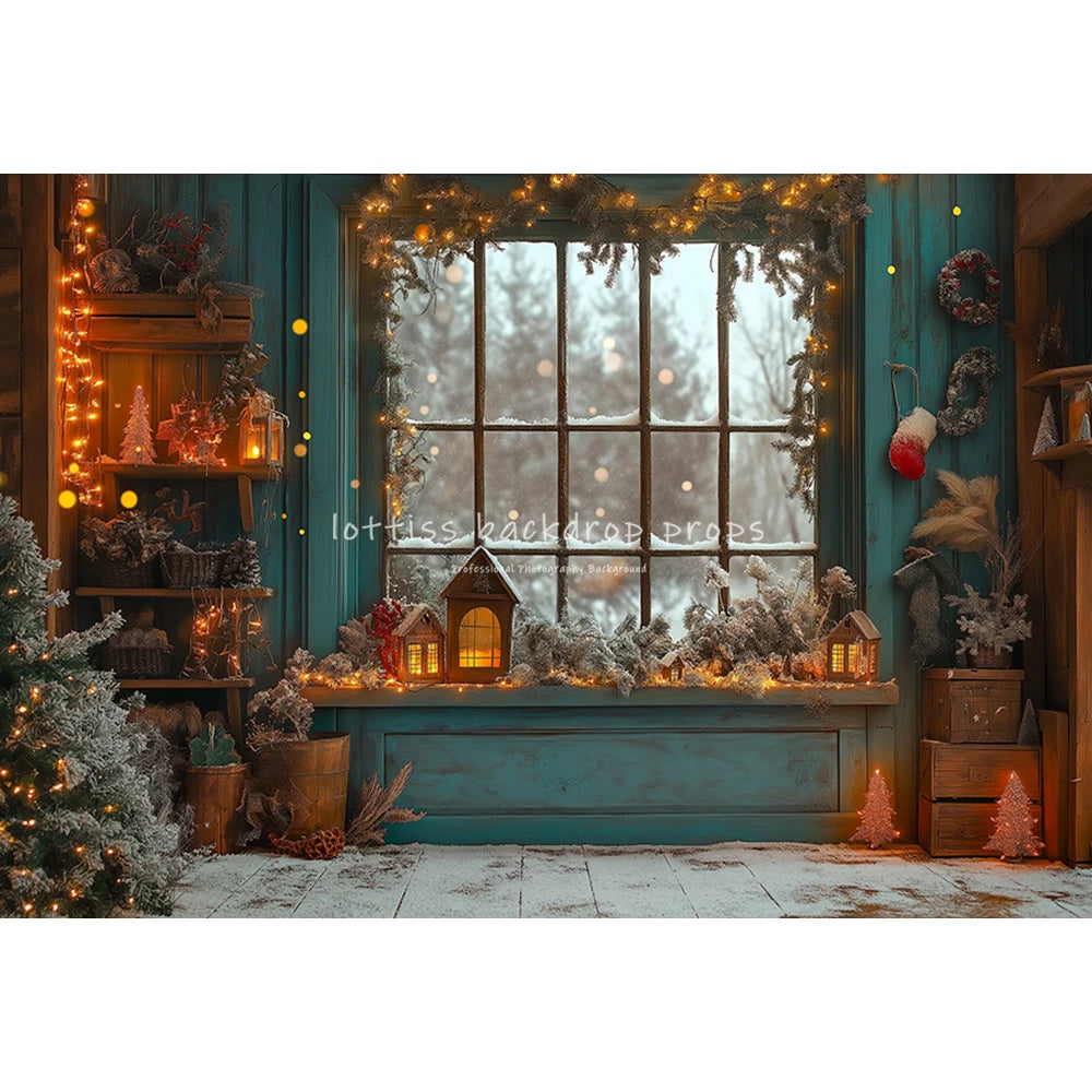 Christmas Windows Fireplace Backdrops Kids Adult Photography Child Photocall Xmas Trees Wreath Curtains Winter Backgrounds