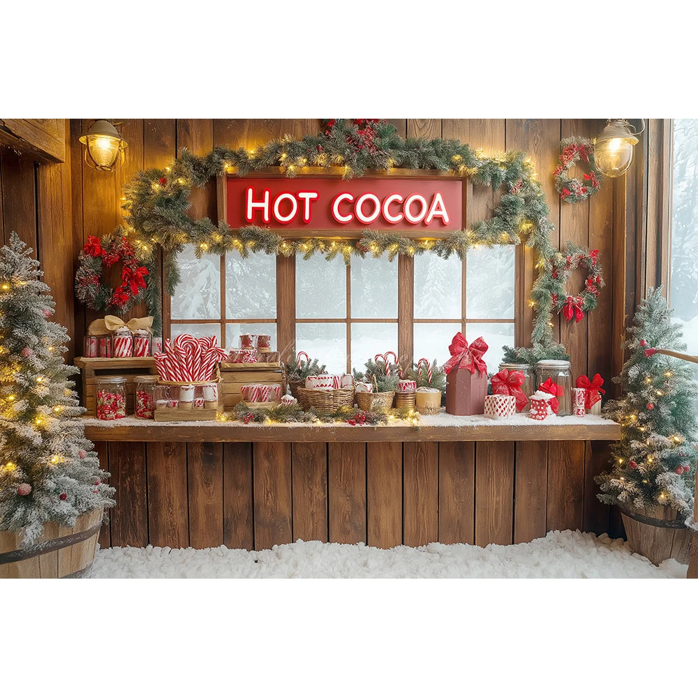 Christmas Hot Cocoa Backdrop Wooden Wall Child Baby Cake Smash Photography Props Photo Background for Birthday Party Decoration