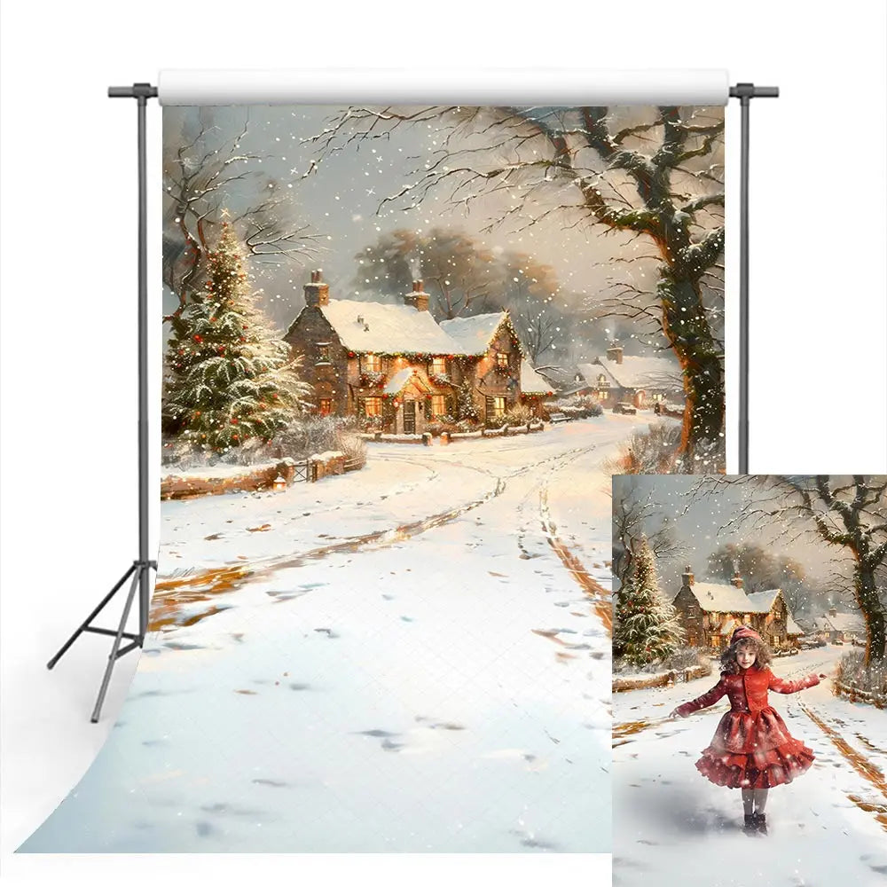 Christmad Winter Snowy Road Backdrop Kids Baby Cake Smash Photography Props Portrait Family Party Photocall Background