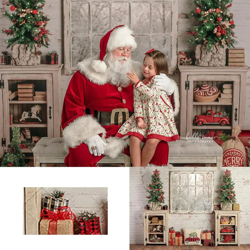 Country Holiday Christmas Gifts Photography Backdrop Brick Wall Child Baby Birthday Cake Smash Photocall Decor Family Party Prop