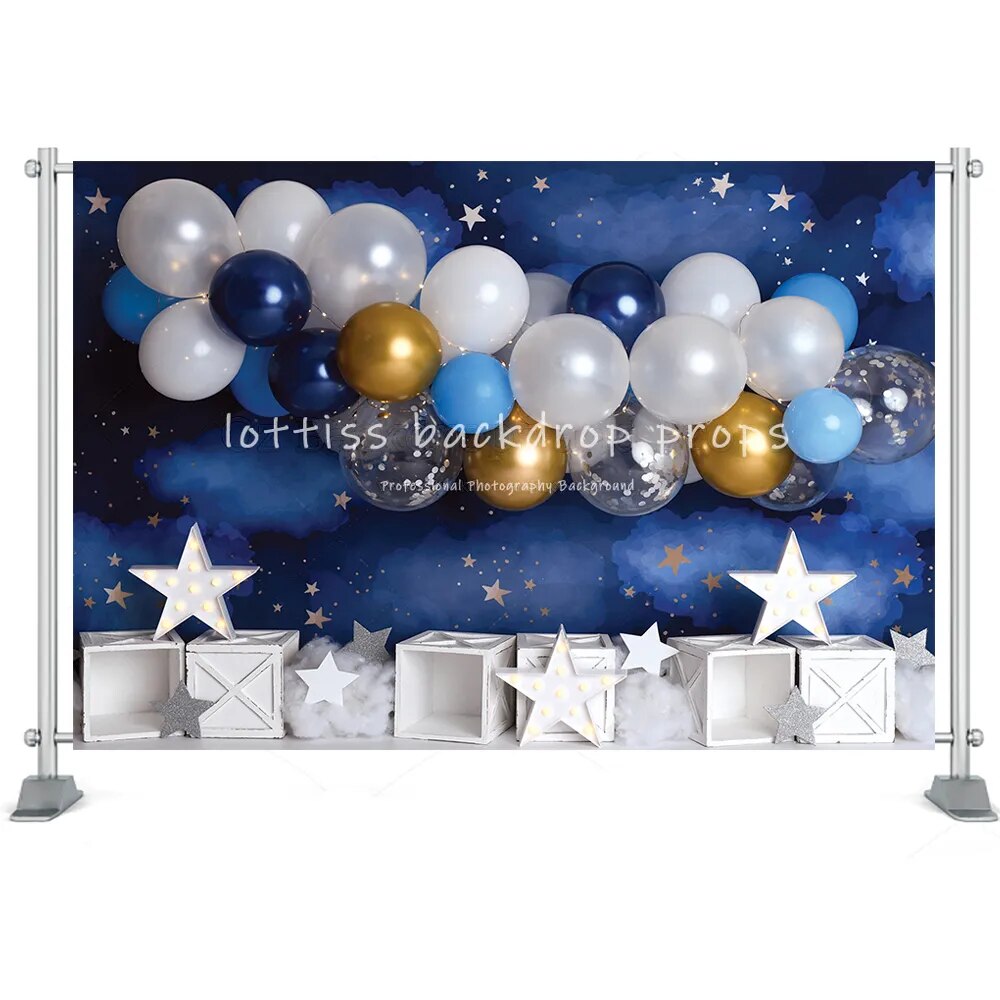 Cake Smash Photography Backdrop Space Themed Stars Rocket 1st Birthday Party Decor Kids Boy Astronaut Photographic Backgrounds