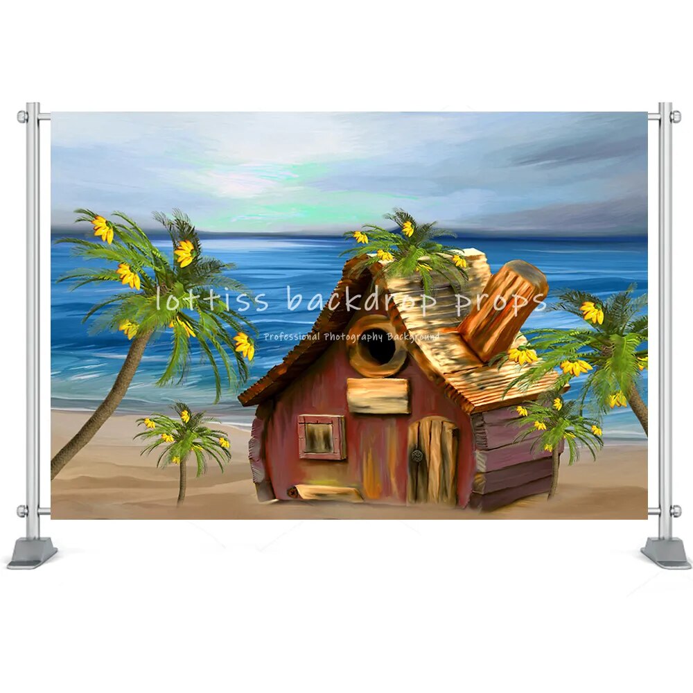 Summer Beach Backdrop Surfboard Van Palm Tree Holiday Seaside Photography Nature Scenery Baby Birthday Portrait Background