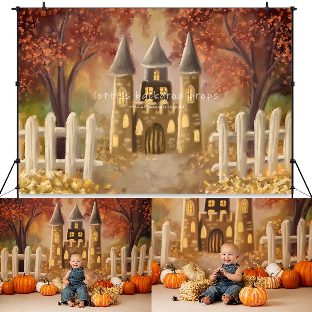 Autumn Pumpkin Festival Backdrops Kids Baby Photography Child Adult Photocall As The Leaves Turn Fall Castle Background