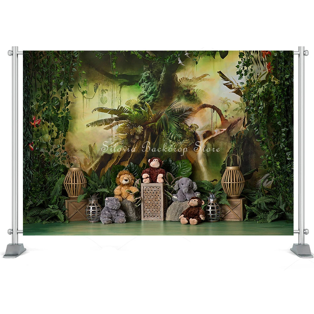 Mystic Jungle Animals Photo Background Birthday Cake Smash Photography Backdrop Cloth Kids Portrait Photo Studio Props