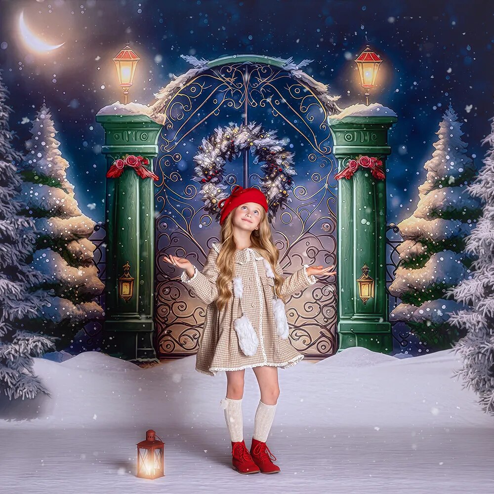 Holiday Royal Gates Backdrops Kids Adult Xmas Photography Props Winter Child Baby Photocall Christmas Snowy Entrance Background