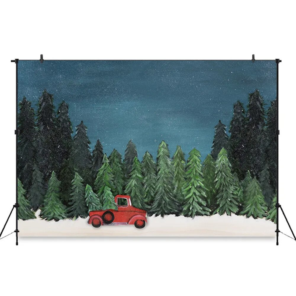 Winter Snowy Little Red Truck Backdrops Adult Kids Portrait Child Photography Snowflake Forest Background For Photostudio Props