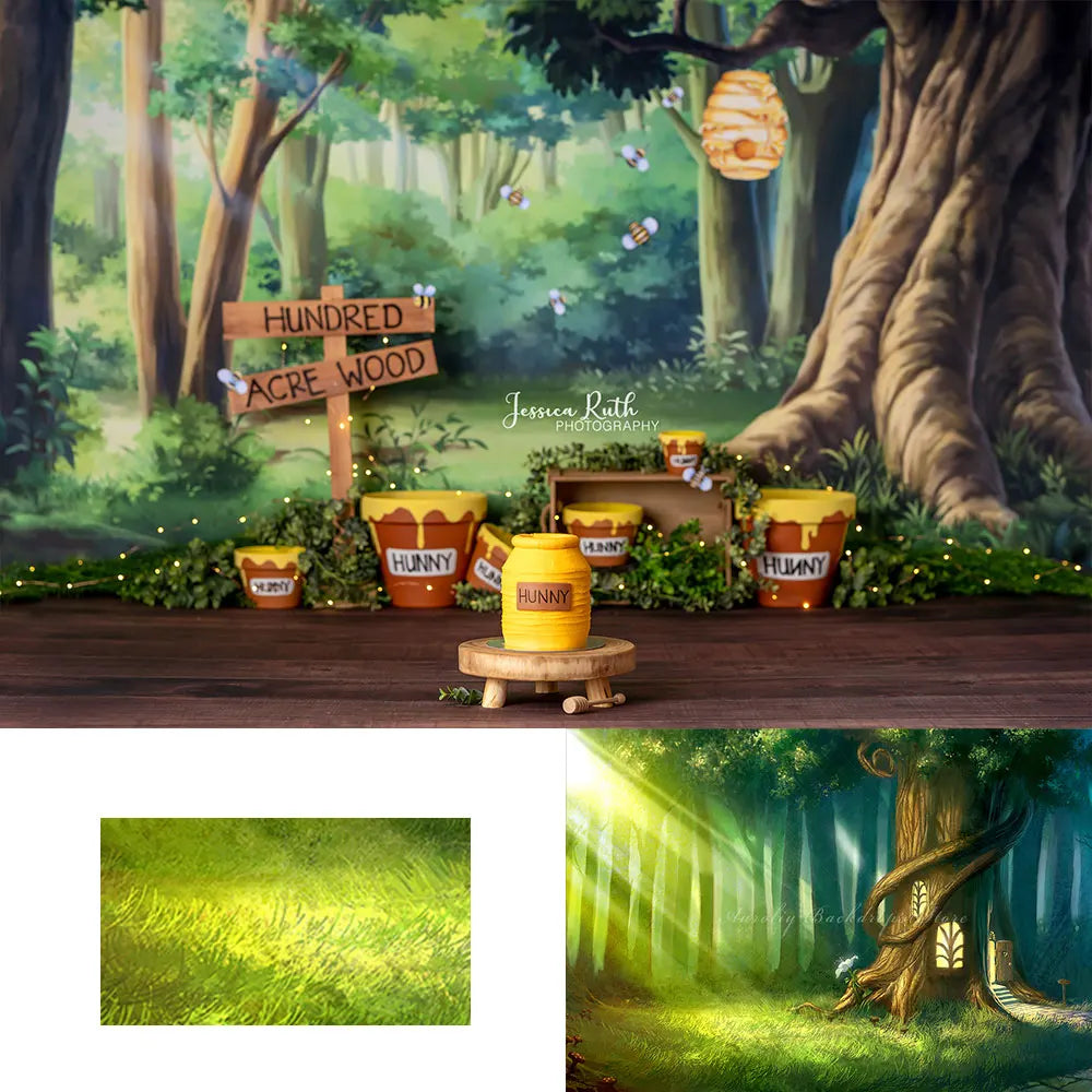 Honey Acre Woods Backdrop Kids Baby Cake Smash Photography Props Pooh Bear Forest Child 1st Birthday Dceor Studio Backgrounds