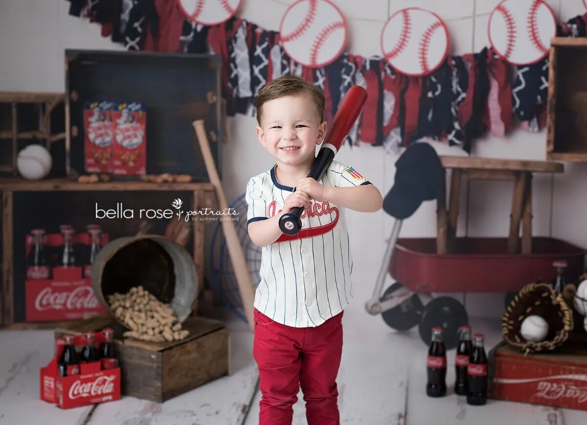 Little Slugger Baseball Backdrops Boy Portrait Props Kids Baby Cake Smash Photography Birthday Party Child Sports Background