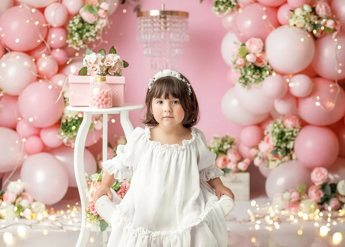 Pink Balloons Arch Backdrops Girl Kids Photography Props Child Adult Photocall Birthday Cake Smash Decors Backgrounds