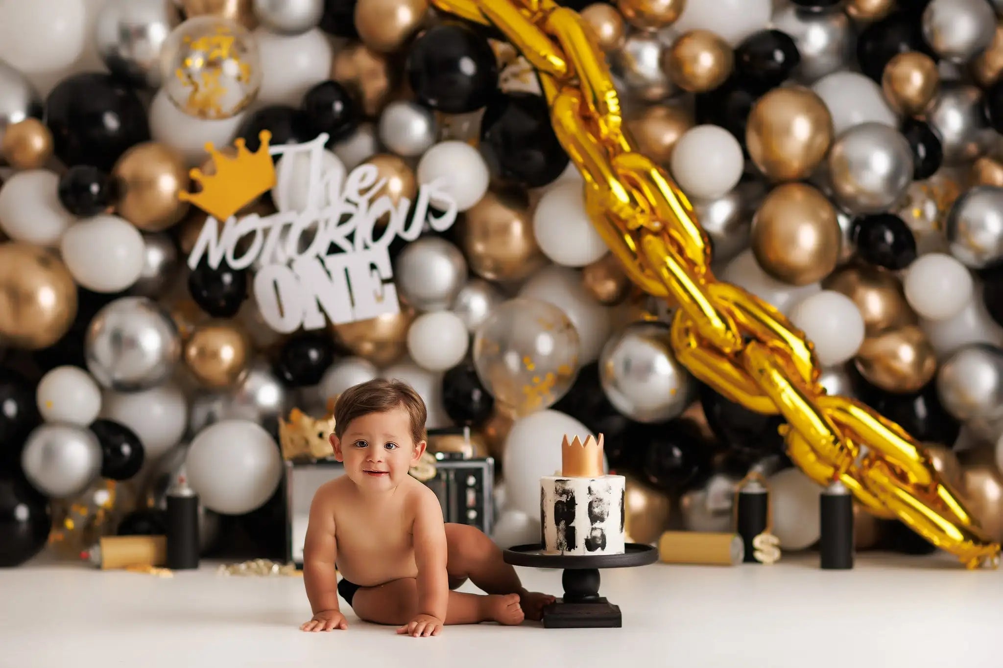 The Notorious One Photo Backdrop Kids Baby Cake Smash Photography Props Balloons Gold Chain Child Adult Birthday Backgrounds