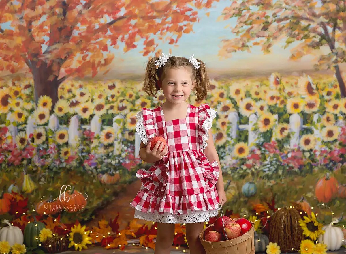 Autumn Sunflower Field Backdrops Kids Baby Phtography Props Adult Child Photocall Halloween Pumpkin Lantern Farm Background