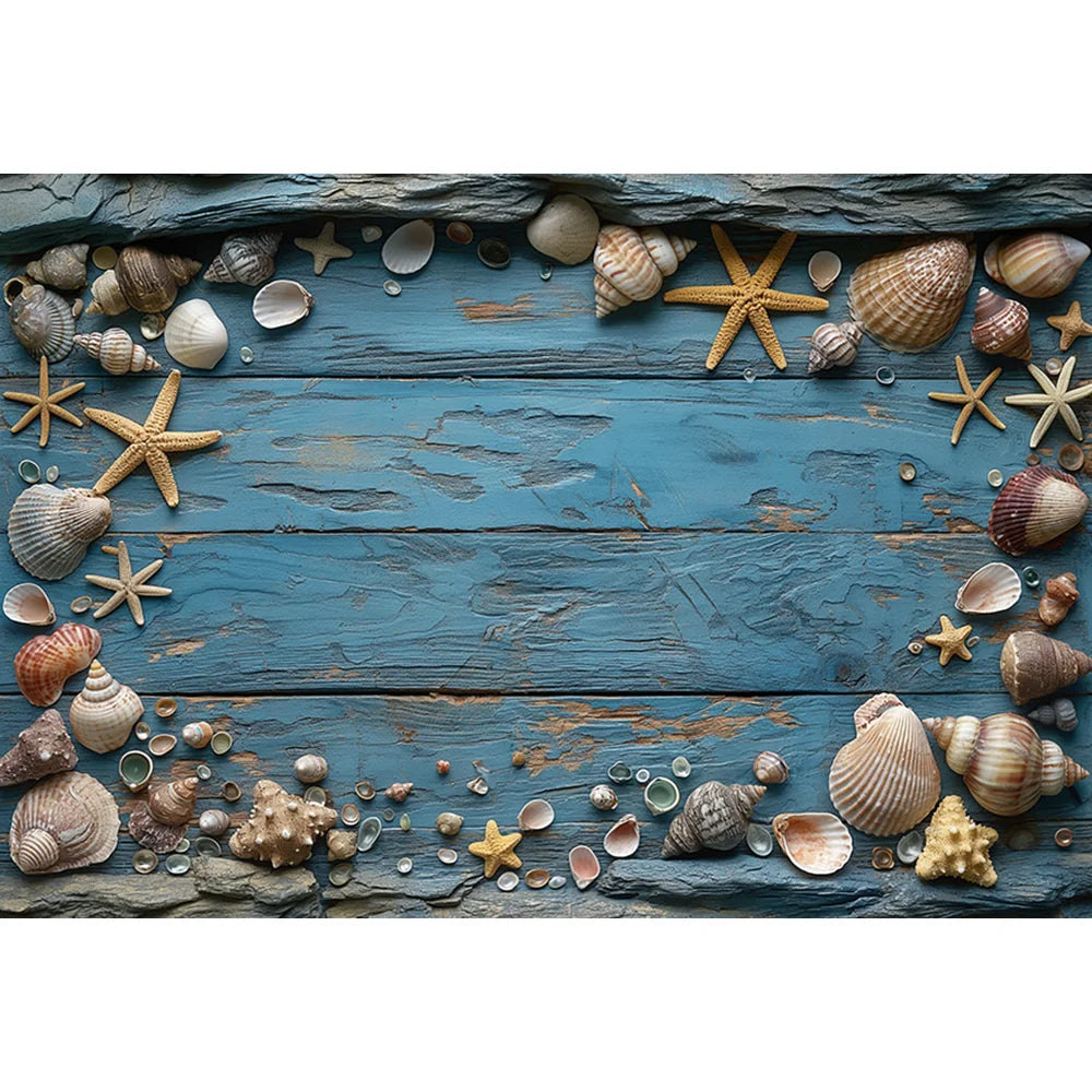 Undersea Photograaphy Backdrop Kids Baby Cake Smash Photocall Decors Sailboat and Shell Child Adult Photo Studio Backgrounds