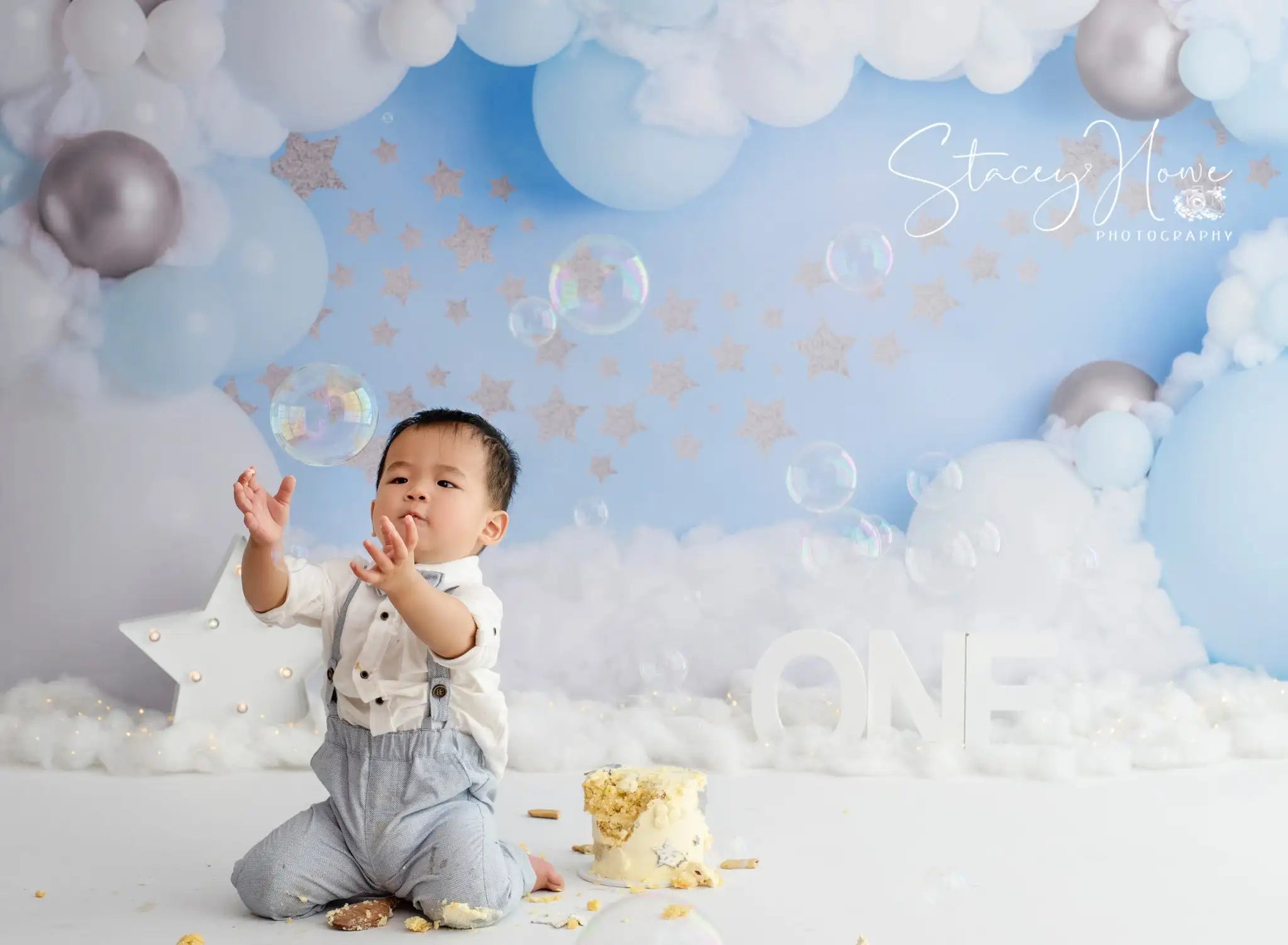 Skyblue Golden Balloons Photography Backdrops Child Boy Birthday Cake Smash Photocall Clouds Decors Backgrounds