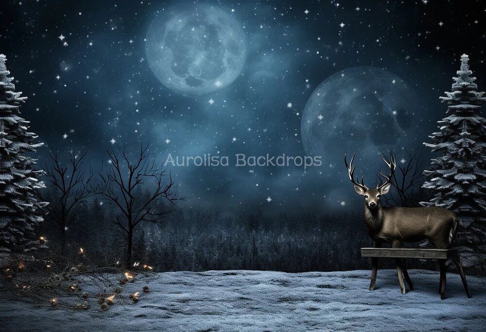 Winter Chrismas Night Backdrop Kids Baby Photography Props Child Adult Photocall Decor Snowflake Big Moon Xmas Forest Background