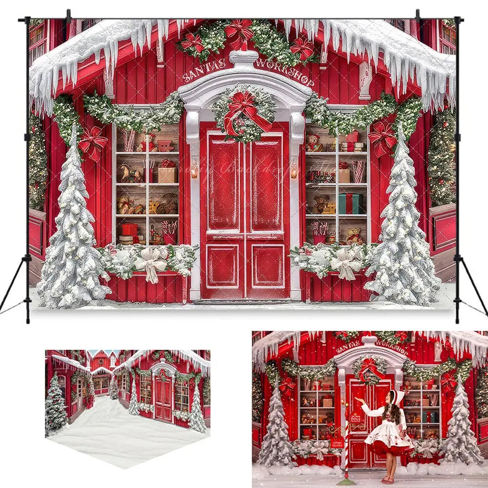 Santas North Pole Village Workshop Photography Backdrop Kids Baby Cake Smash Photocall Decors Girls Adult Birthday Backgrounds