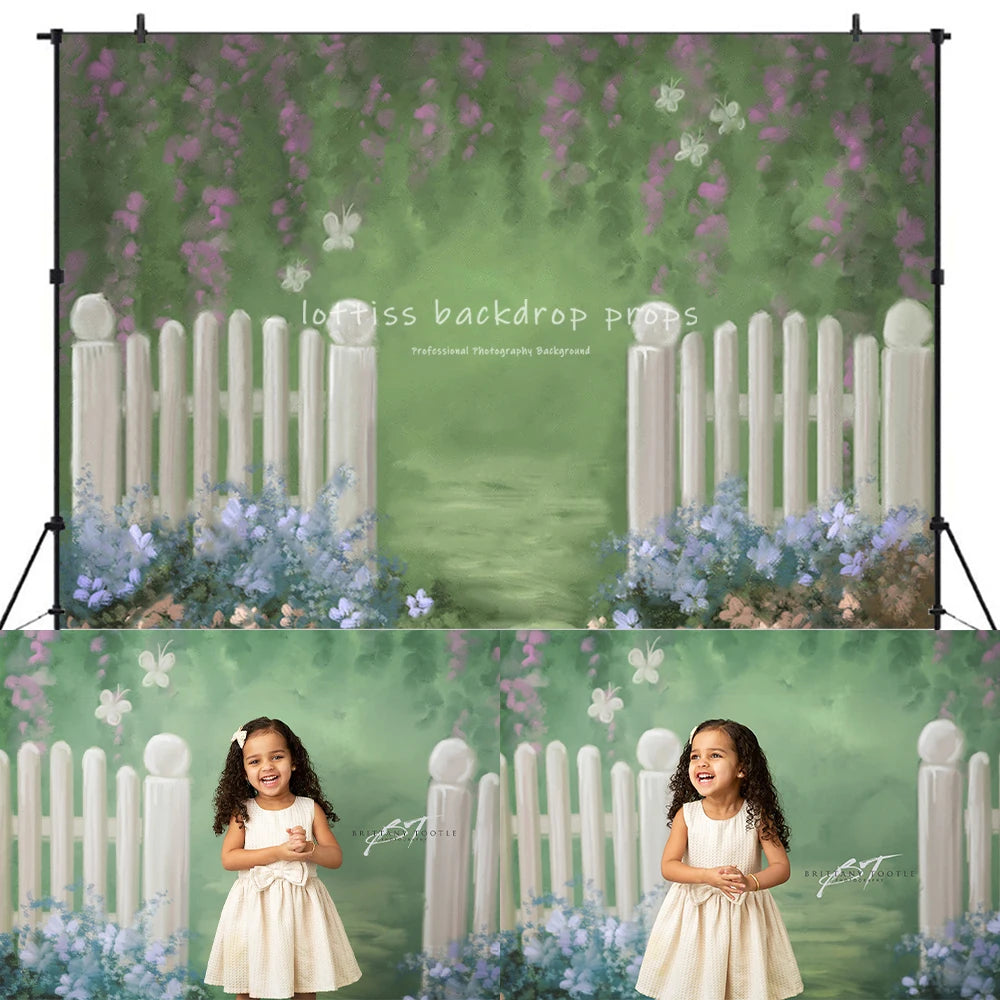 Spring Rose Garden Backdrops Girl Kids Photography Props Child Adult Photocall Decors Purple Floral Arch Backgrounds