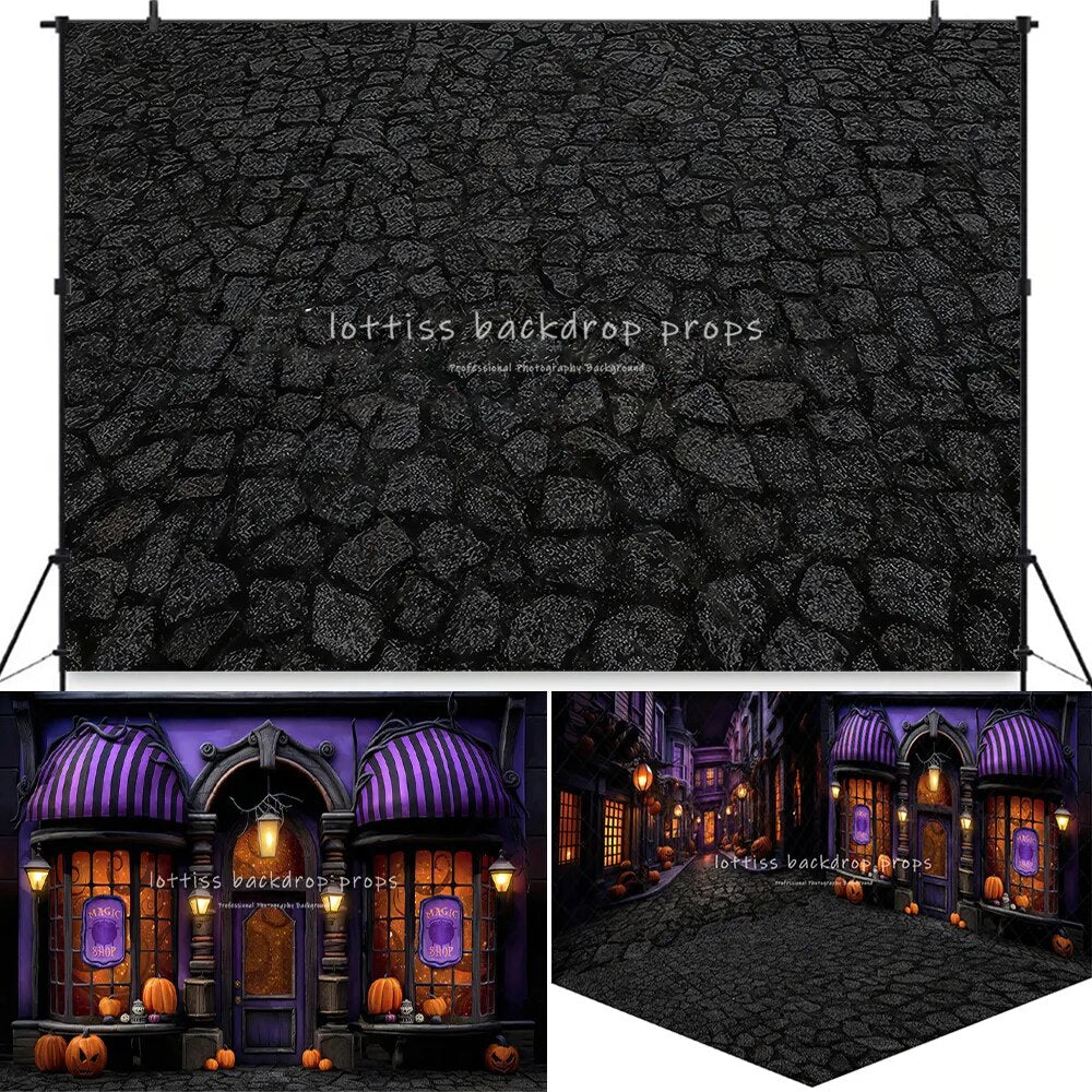 Haunted Halloween Street Backdrops Child Photography Props Kids Adult Festival Decors Magic Shop Front Background