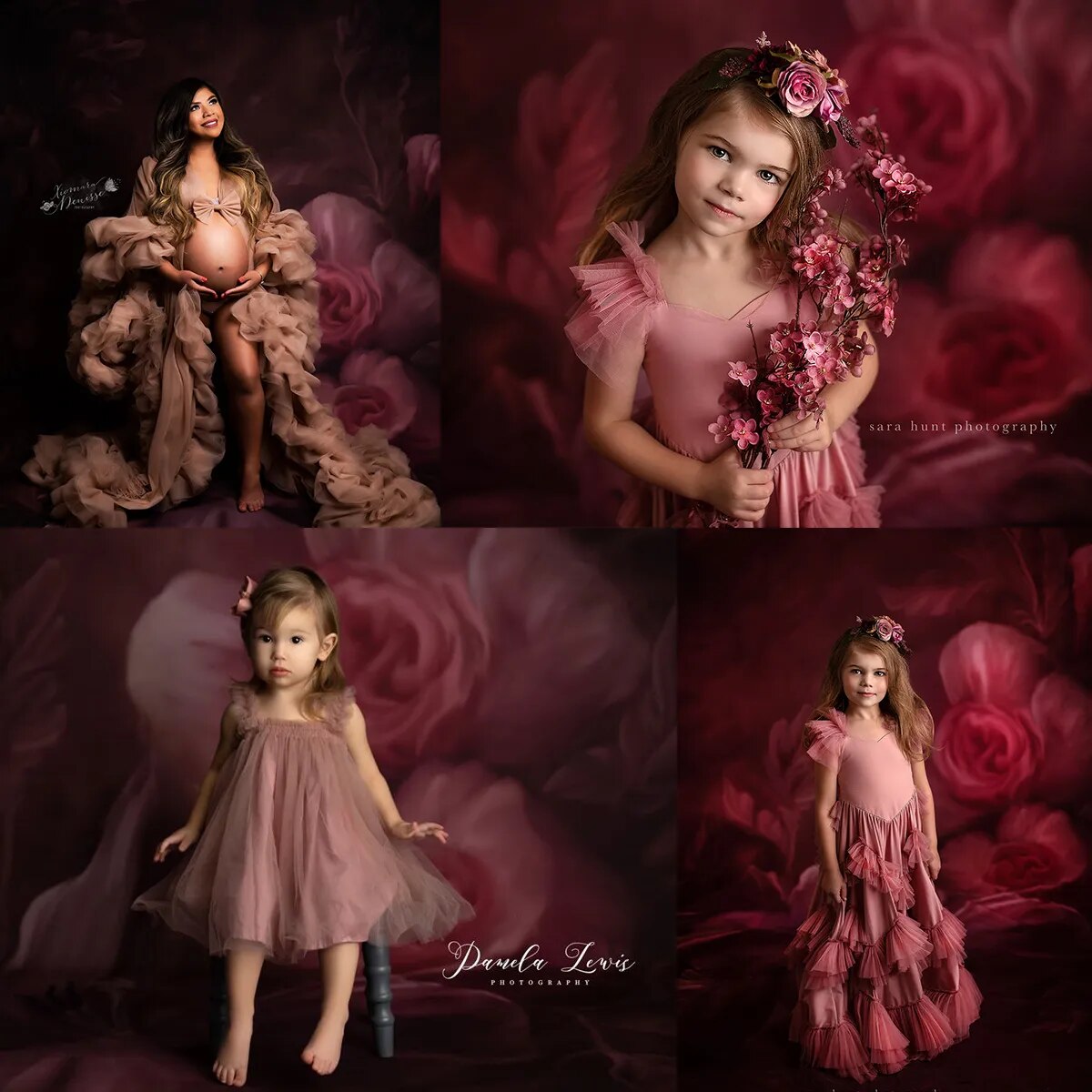 Rose fleur toile de fond Gril photographie femme enceinte Photocall enfants bébé anniversaire Photostudio accessoires rouge fond Floral 