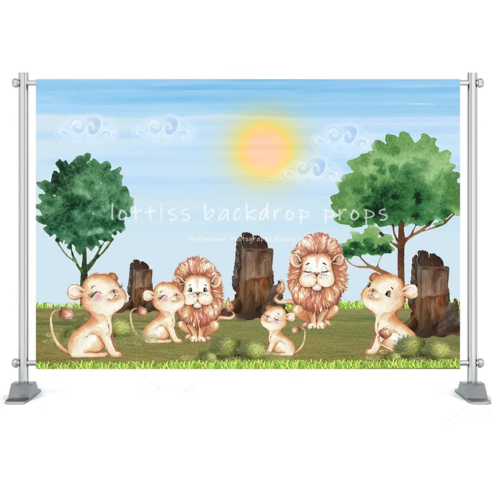 Jungle Safari Birthday Photography Backdrop Tropical Forest Africa Animals Elephant Lion Party Newborn Baby Shower Background