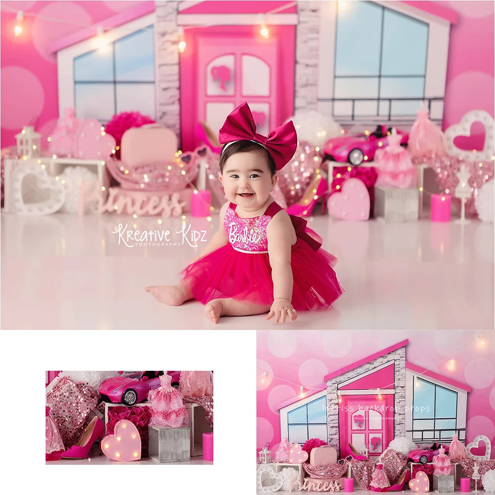 Pink Doll Princess Photography Backdrops Kids Baby Photocall Decors Child Adult Photocall Props Paris Store Backgrounds