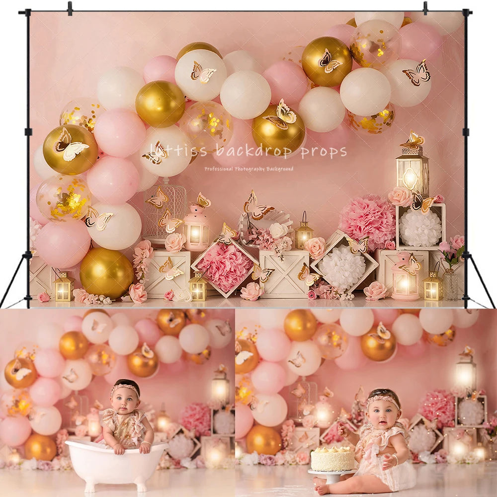 Butterfly Balloons Backdrops Kids Baby Photography Props Child Adult Photocall Decors Birthday Cake Smash Backgrounds