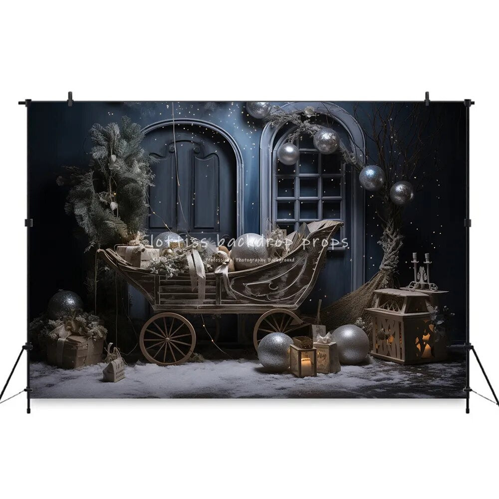 Arrière-plan de forêt enneigée de noël, accessoires de photographie pour enfants et bébés, pour séance photo, flocon de neige, arrière-plan de chariot de noël 