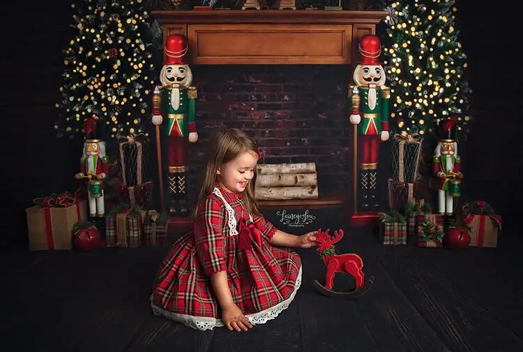 Christmas Fireplace Backdrops Kids Photography Props Child Adult Xmas Trees Evening Window Background