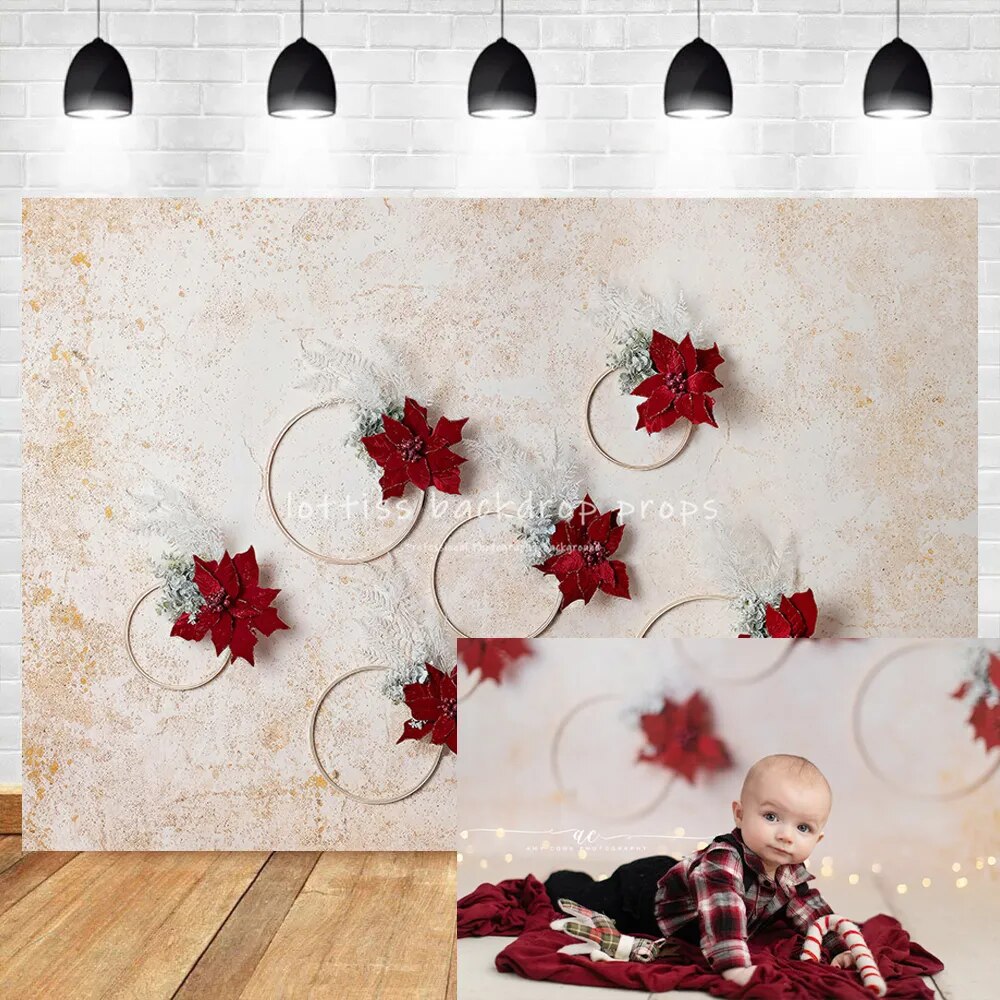 I Hoop You Like Poinsettias Backdrops Kids Portrait Photocall Child Baby Christmas Decors Floral Wall Background Photo Studio