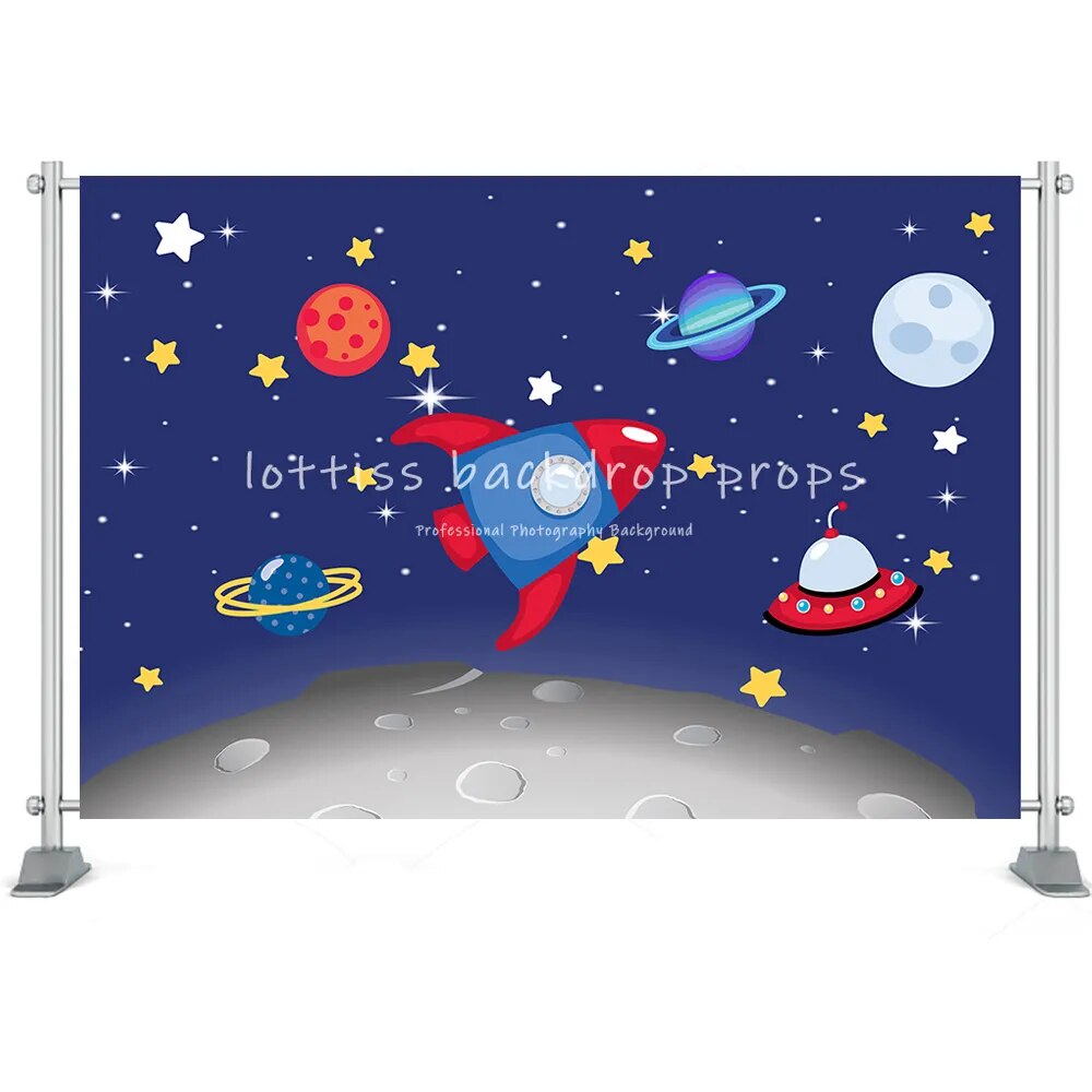 Astronaut Space Backdrop Kids Cake Smash Photography Stars Mars 1st Birthday Party Universe Starry Sky Decor Props Photostudio