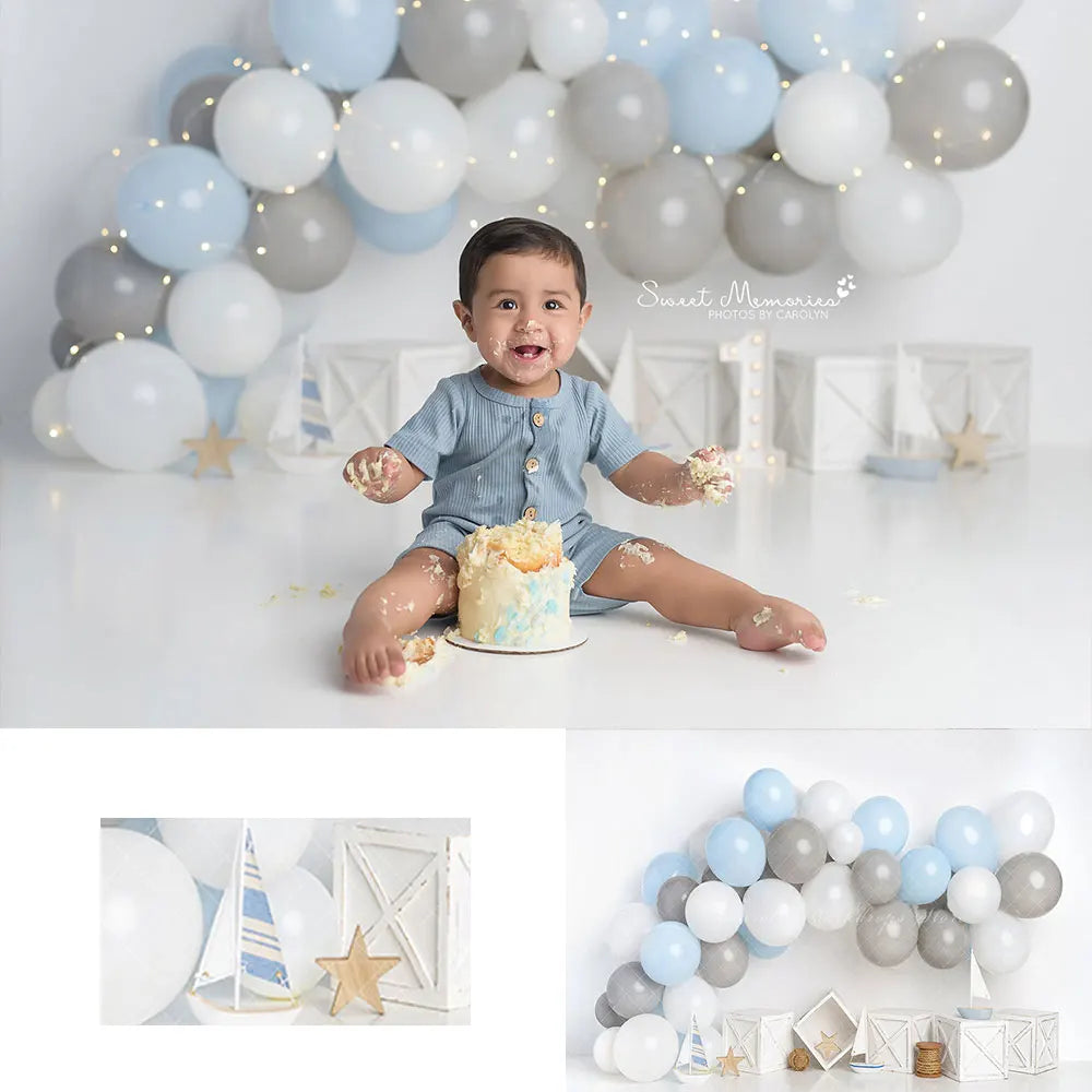 Sail Away Backdrop Kids Cake Smash Photography Props Balloons Child Baby Adult Birthday Photocall Decors Studio Backgrounds