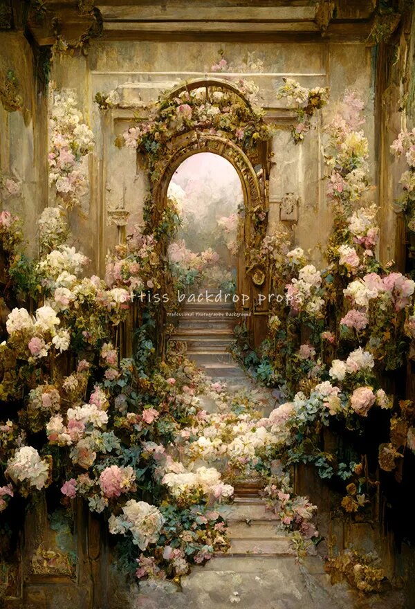 Floral Windows Backdrops Retro Castle Kids Adult Photocall Oil Painting Spring Flower Garden Background Photography  Props